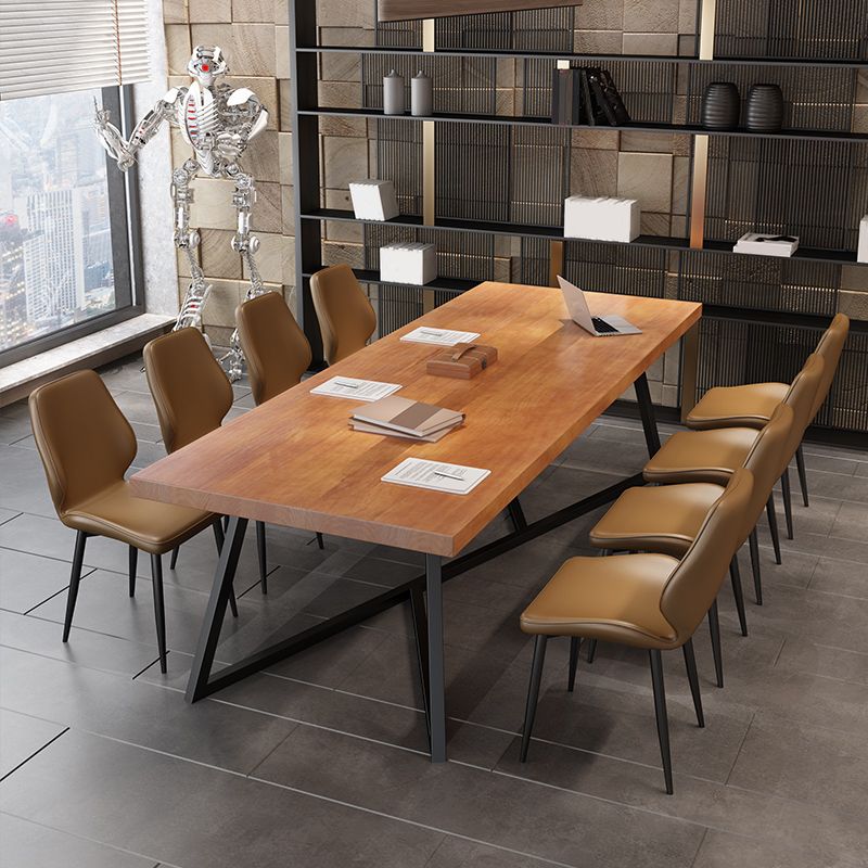 Metal Industrial Rectangle Dining Table Pine Wood Top Table for Kitchen
