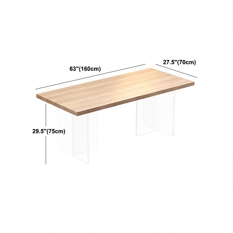 Contemporary Natural Wood Table Home Rectangle Dining Table with Double Pedestal