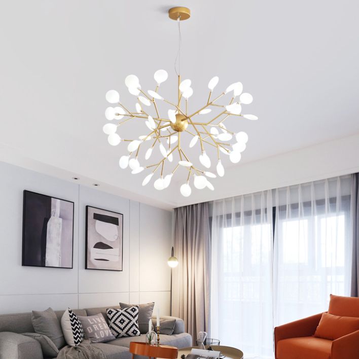 Acrylic Gold Pendant Light in Modern Luxury Style Wrought Iron Firefly Hanging Lamp for Living Room
