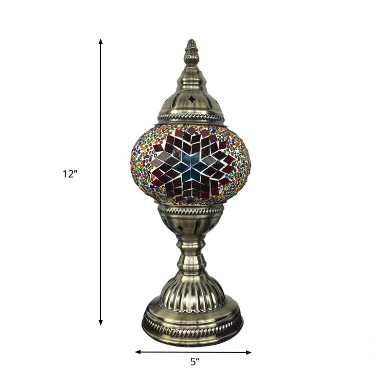 1 Glühbirnenkaffeehaus Tisch leichte traditionelle Messingschisch -Lampe mit Ball Rot/Blau/See Blue Glass Schatten