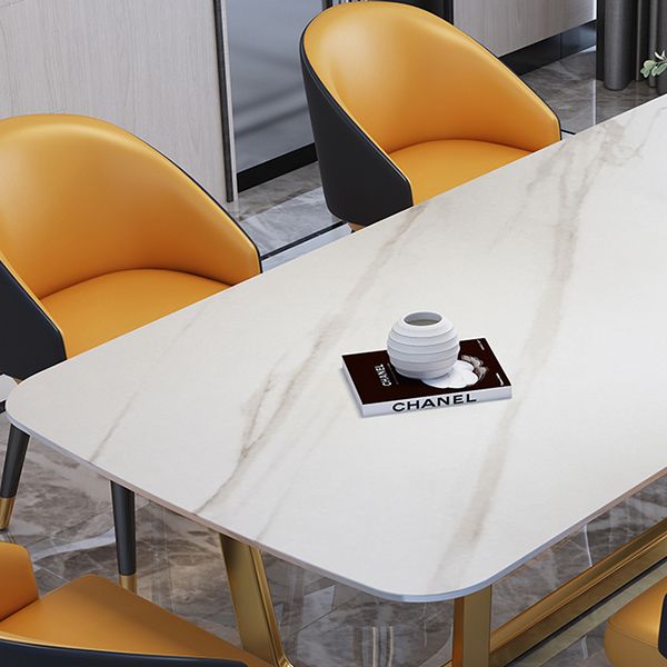 Luxury Sintered Stone Top Table Rectangle Table with Gold Trestle Base