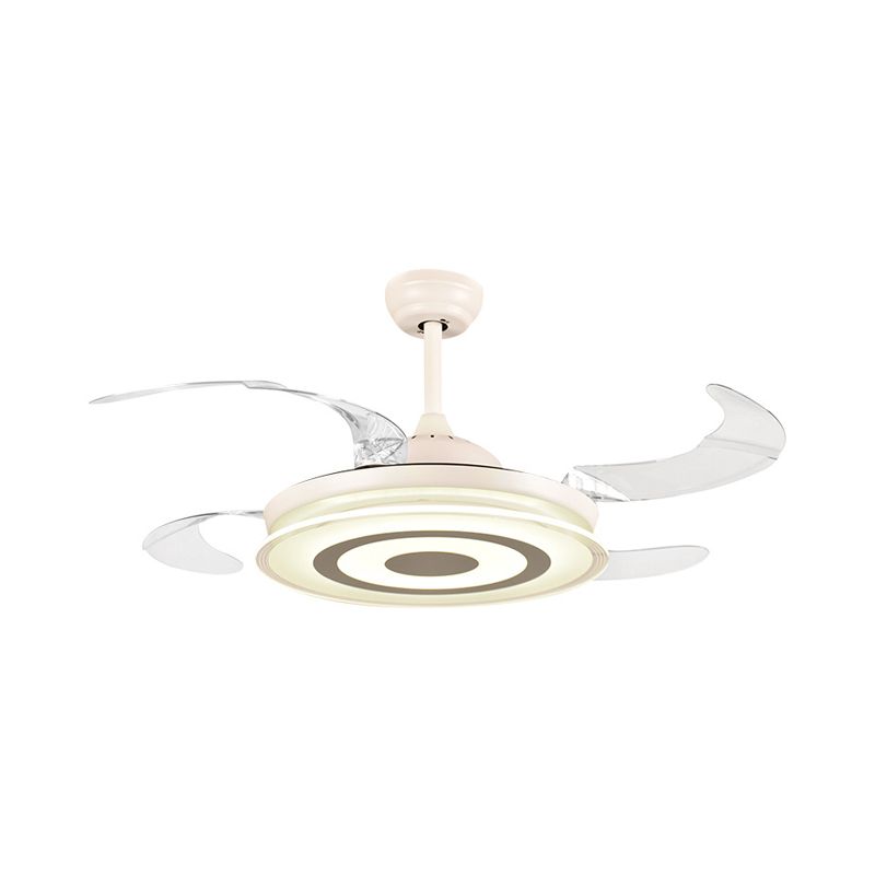 42 "Breedte Eenvoudige ronde ventilatorverlichting LED Acryl Semi -spoelplafondlicht in het wit voor woonkamer, 4 heldere messen
