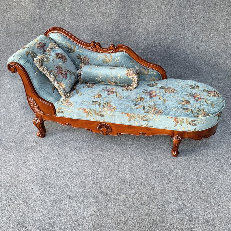Traditional Solid Wood Upholstered  One Armed Chaise with Fabric  Pillow