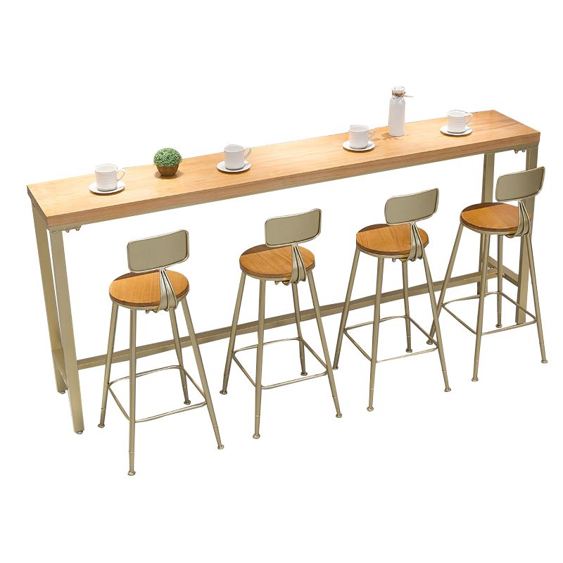 Light Brown Modern Style Bar Table in Solid Wood and Iron Table Milk Tea Shop Bar Table