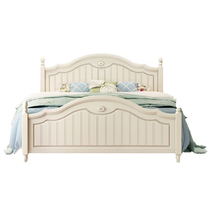 French Country Panel Bed Wood White Bed Frame with Arched Headboard