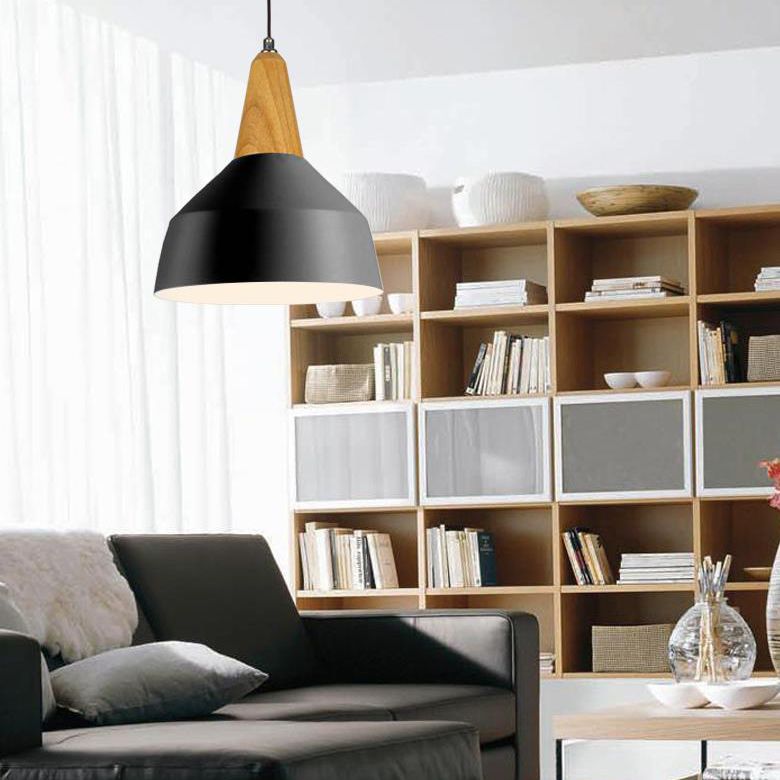One Head Suspension Light Nordic Stylish Aluminum & Wood Pendant Light for Study Room