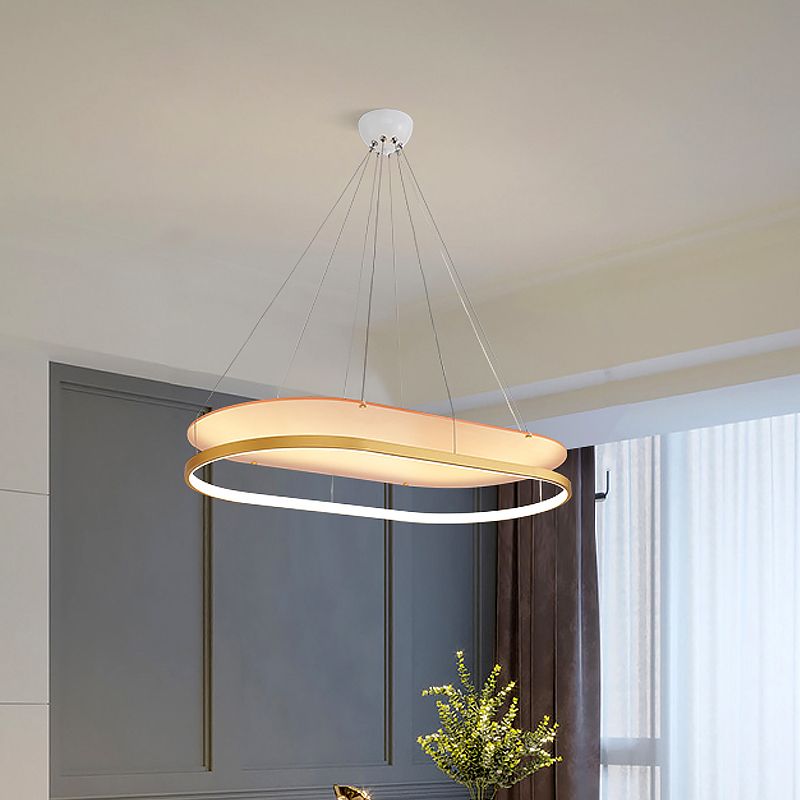 Lampadanda a sospensione ovale acrilica a doppio lampadario moderno a soffitto nero/oro per la sala da pranzo