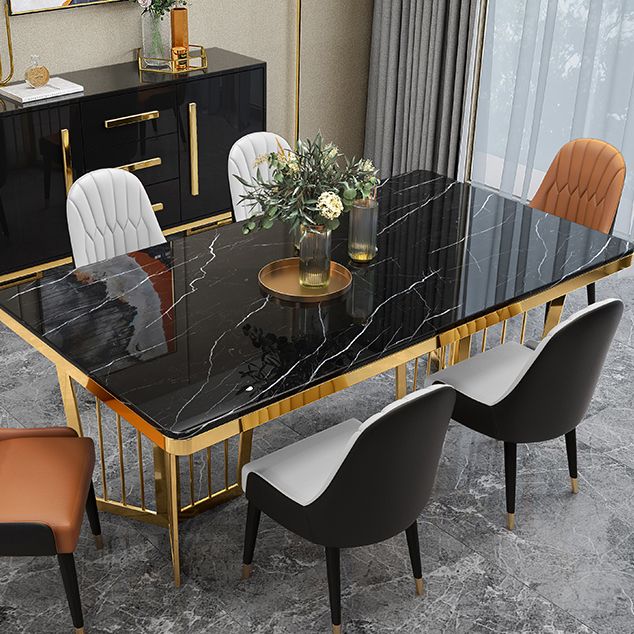 Traditional Luxury Style Dining Table Rectangle Sintered Stone Table with Gold Frame