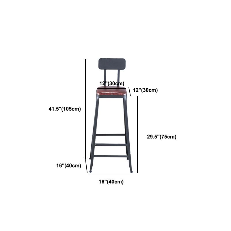 Industrial Armless Counter Stool Iron Bar Stool with Pedal and Leather Cushion