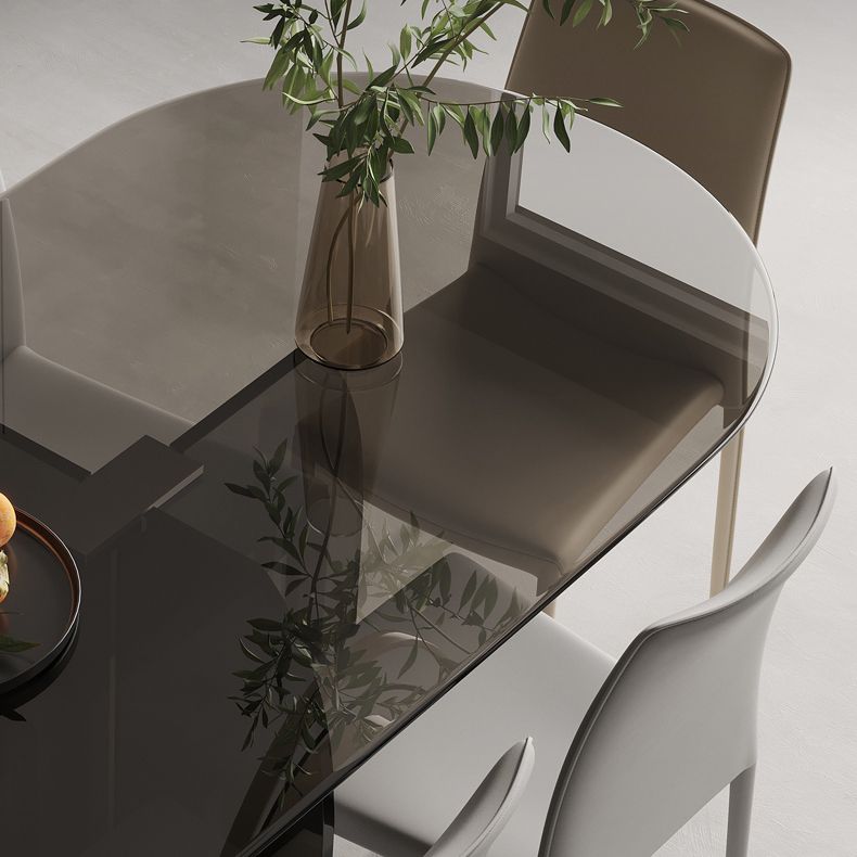 Modern Transparent Gray Glass Desktop Ellipse Dining Table for Dining Room