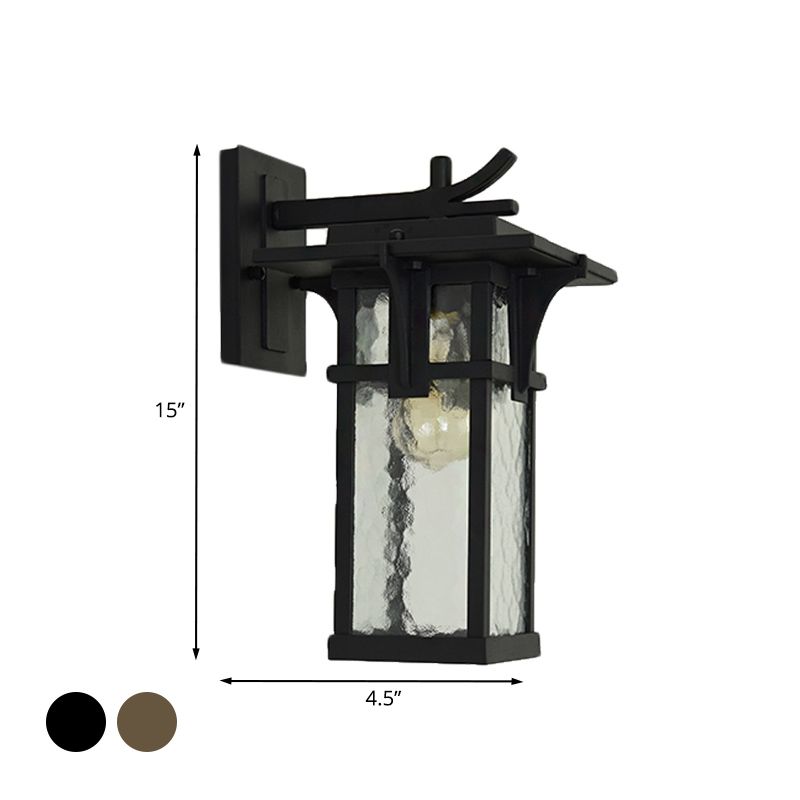 Éclairage de mur de lanterne rétro 1 Lumière claire d'eau claire en verre applique murale Lumière en bronze / noir pour extérieur