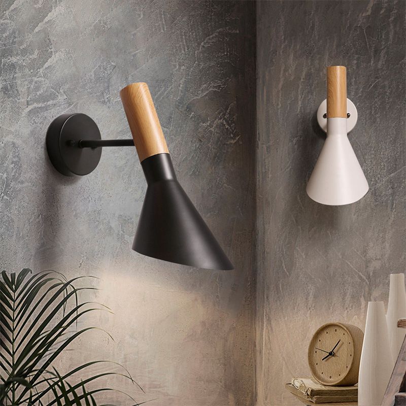 Cone Shape Wood Vanity Sconce Light Modern Style 1-Light Vanity Mirror Lights