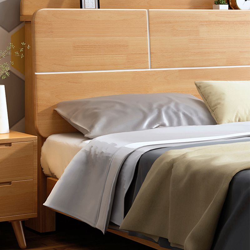 Scandinavian Solid Wood Bed with Headboard 39.37" Tall Standard Bed