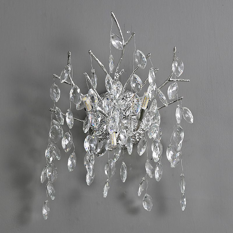 Unique Shape Crystal Wall Lighting Modern Style 3 Lights Wall Mounted Light in Silver