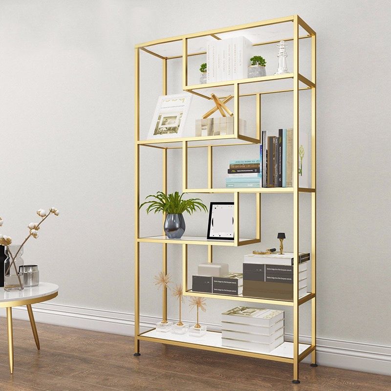 11.8" W Glam Antique Finish Shelf Bookcase Etagere Metal Bookshelf