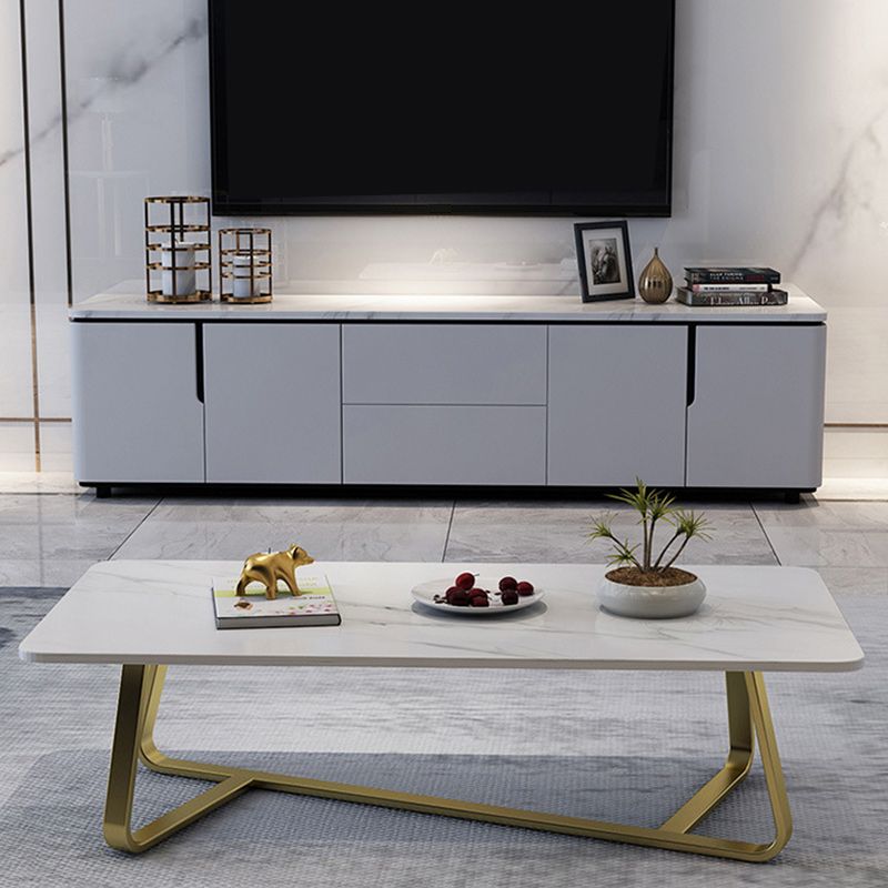 Glam Stop Top Coffee Table with Iron Cross Legs for Living Room