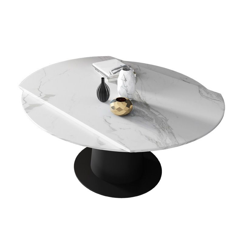 Contemporary Sintered Stone Dining Table Extendable Dining Table with Pedestal Base