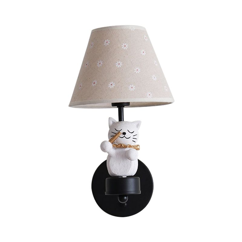 Lovely Pet Cat Wall Light One Light Resin Sconce Light with Floral Shade for Study Room