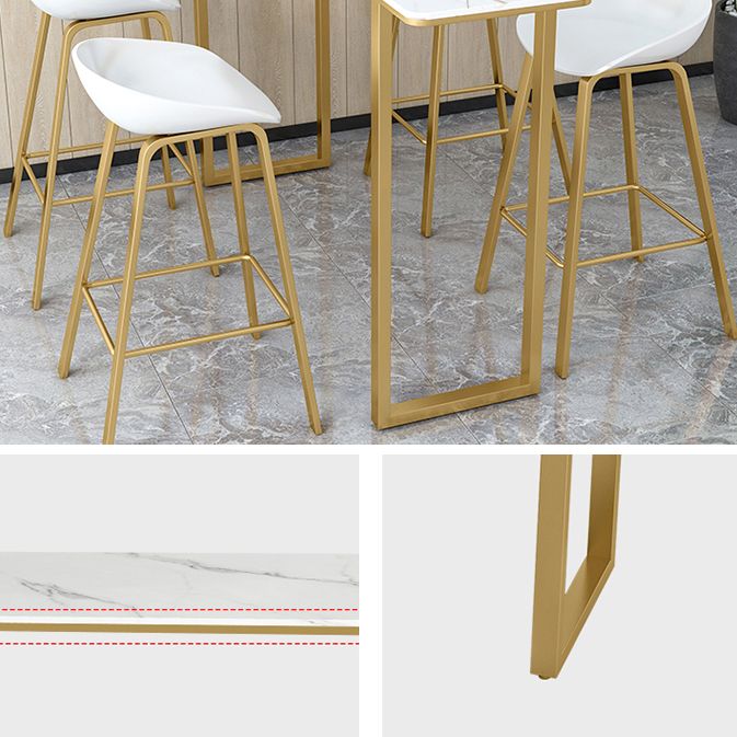 Glam Rectangle Stone Bar Table Indoor Iron Bar Dining Table with Sled Pedestal, Only Table