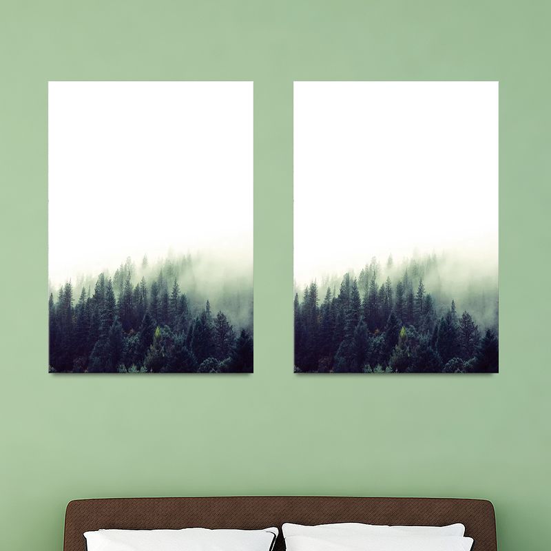 Modern Foggy Forest Wall Art Pastel Color Living Room Canvas Print, Textured