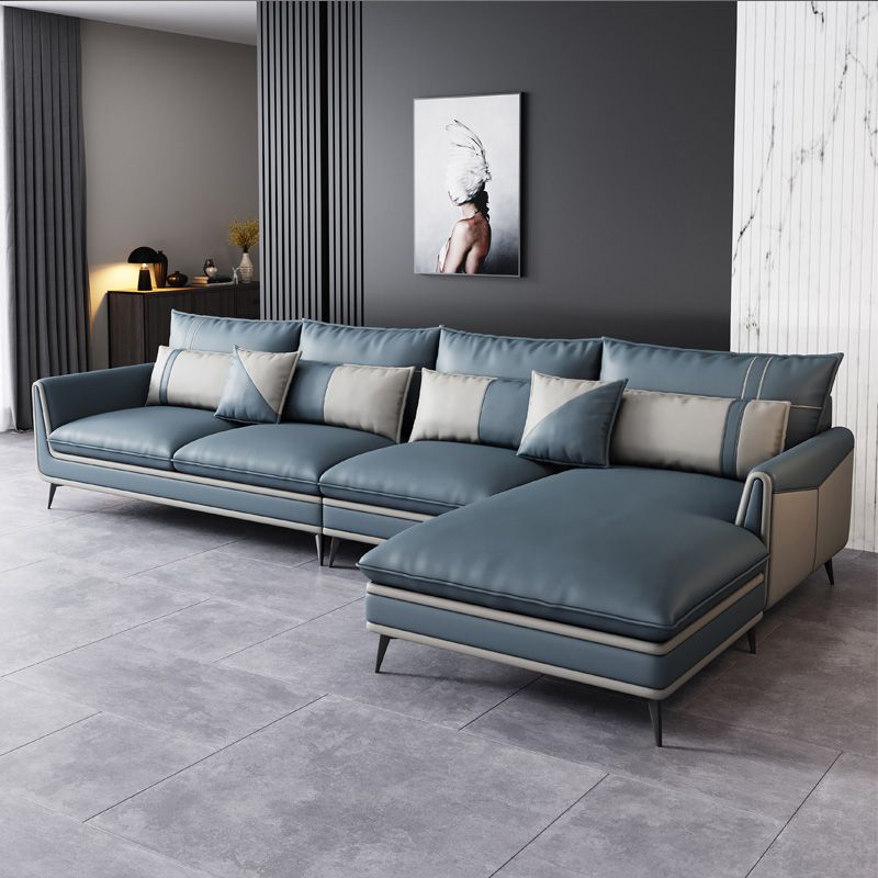 Scandinavian 35.43 " H Faux Leather Flared Arm Sofa & Chaise F