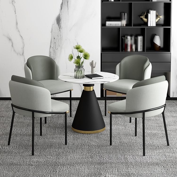 Glam Round Dinette Set 1/2/4/5 Pieces Black Dining Table Set with White Sintered Stone Top