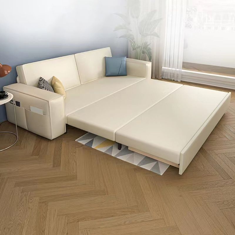 Scandinavian Sofa Bed Faux Leather Sleeper Sofa with Storage