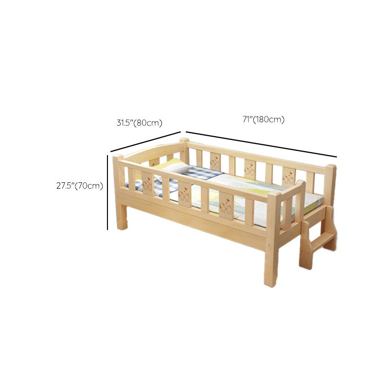 Glam Style Solid Wood Nursery Bed with Mattress and Guardrail