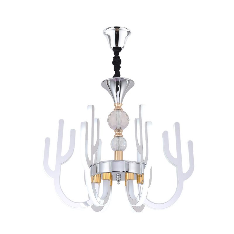 LED Cactus Chandelier Light Fixture Modern Chrome Crystal Pendant Lamp for Dining Room