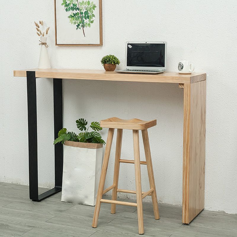 Industrial Style Bar Table Rectangle Solid Wood Bistro Bar Desk with Double Pedestal