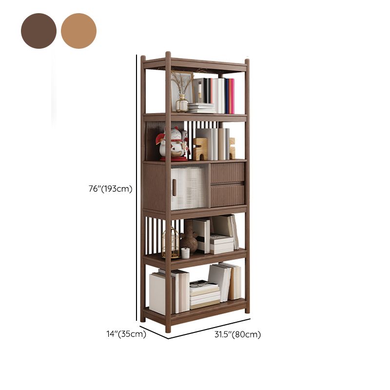 Brown/Natural Glass Paned Cabinet, Solid Wood Mid-Century Modern Cabinet