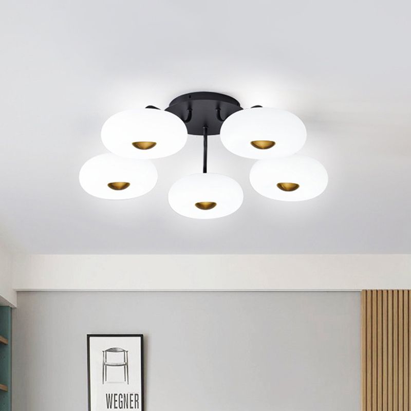 Plafonnier LED moderne et élégant en forme de beignet, semi-monté, en acrylique, pour salon, noir et blanc