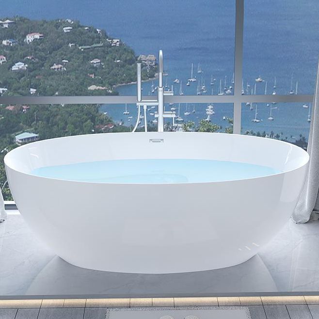 Acrylic Oval Bathtub Soaking White Modern Center Freestanding Bath