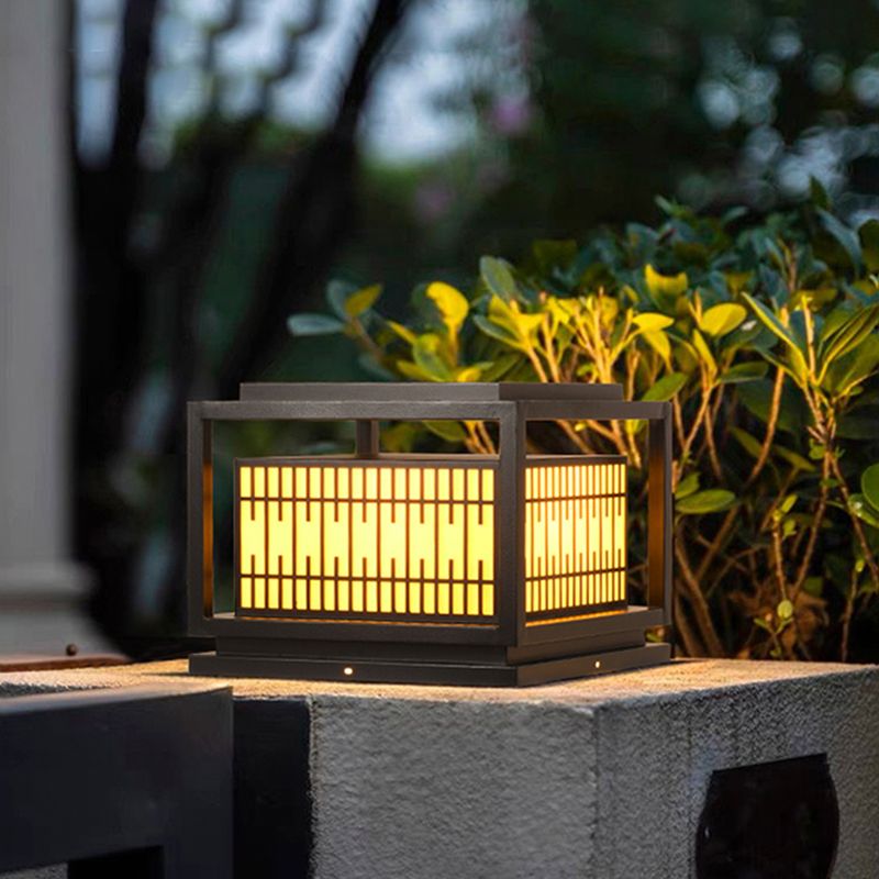 Square Shape Pillar Lamp Contemporary Outdoor Waterproof Light for Courtyard