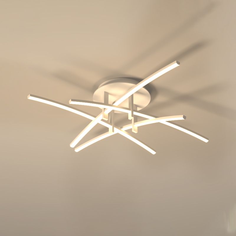 Style simple linéaire Semi Flush Fush Multi-Head Bedroom Plafond Éclairage avec une teinte acrylique