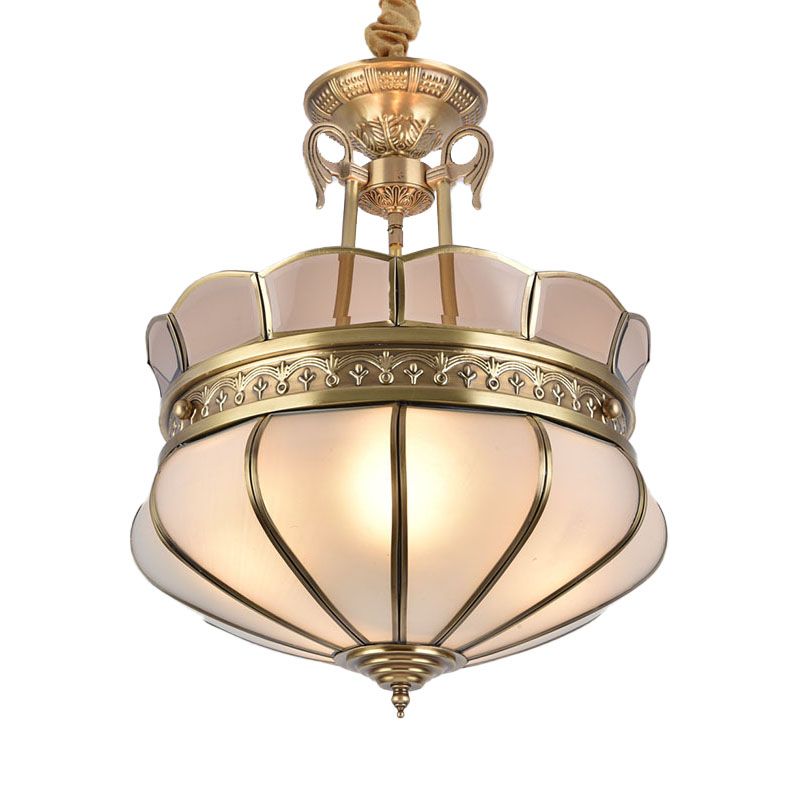 Scalloped Living Room Ceiling Chandelier Colonial Milky Glass 5/7 Heads Gold Hanging Light Fixture