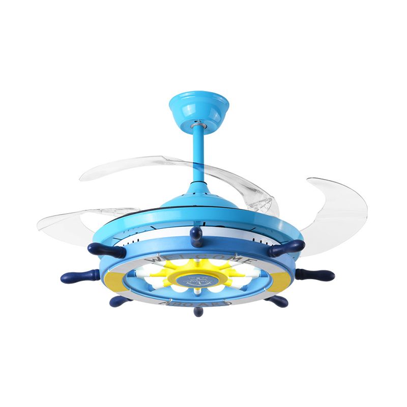 Rudder Bedroom Semi Flush Mounted Light Kids Acrylic Pink/Blue/White LED Hanging Ceiling Fan Lamp with 4 Clear Blades, 42" W