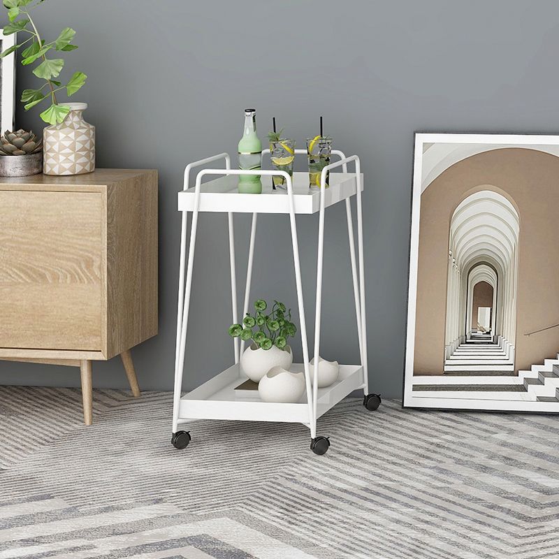 Mid-Century Square Corner Table Metal Tray Top Side End Table with Storage