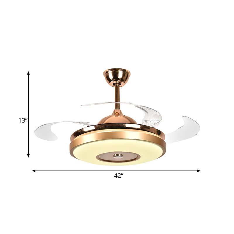 Ring woonkamer ventilatorverlichting eenvoudige acryl LED Gold semi-flush montage plafondlicht met 4 heldere messen, 36 "/42" breed