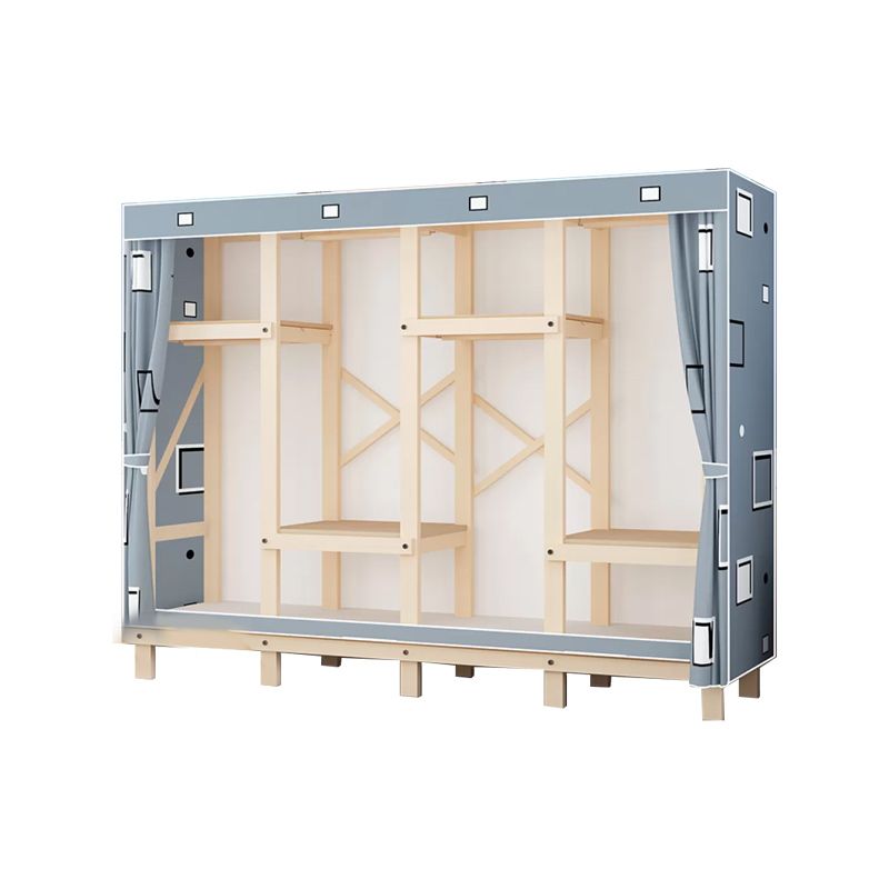 Solid Pine Wood Frame Wardrobe Armoire Contemporary Multifunctional Wardrobe