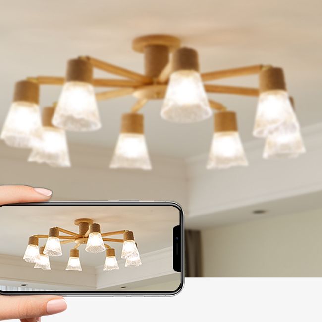Bell Shape Glass Flush Mount Light Modern Style Multi Lights Ceiling Mount Light in Brown