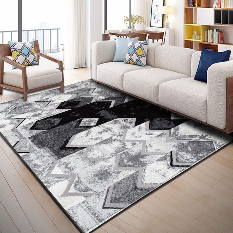 Modern Living Room Rug Multi Color Geometric Print Area Carpet Synthetics Non-Slip Backing Easy Care Rug