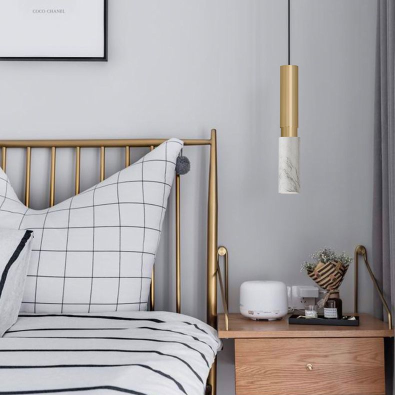 Minimalism Hanging Ceiling Light Marble 1-Light Cylinder Ceiling Pendant Light