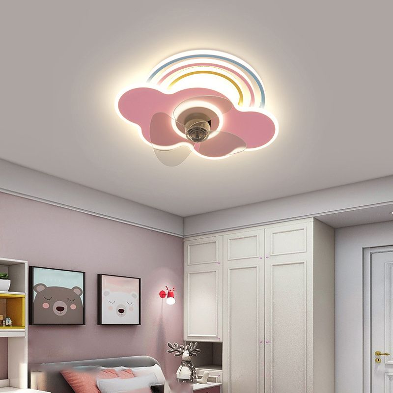 3-Blade Ceiling Fan Children Metallic Pink Fan with Light for Dining Room