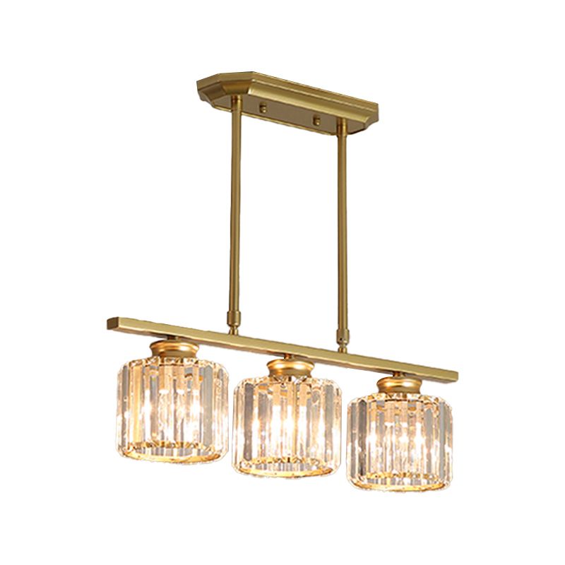 Post-Modern Island Light Fixture Gold Hanging Light with Crystal Shade for Dining Table