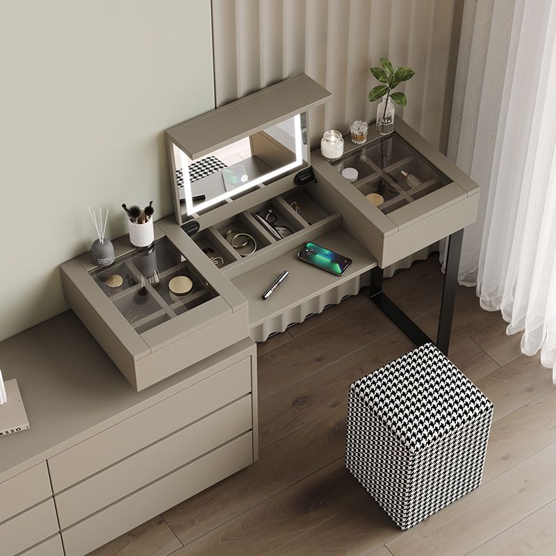 Modern Gray Flip-top Vanity Table and Stool with Storage - 30.3" High