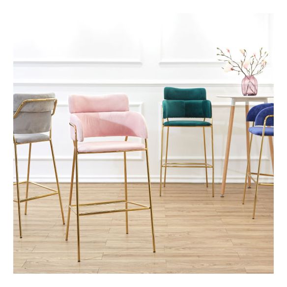 Scandinavian Bucket Seat Bar Stools Fabric Armed Barstool with 4 Gold Legs