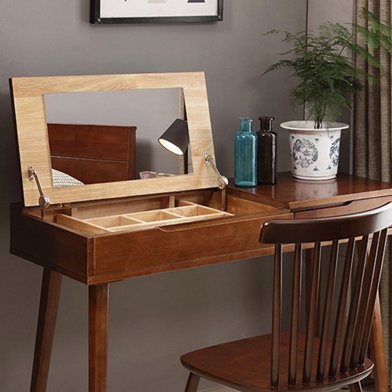 29.92" H Solid Wood Make -up Vanity with Drawer and Mirror Dressing Table