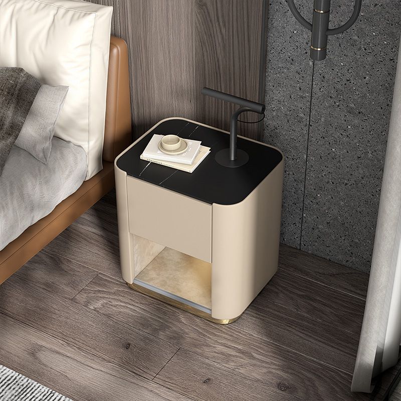 Contemporary Stone Top 1-Drawer, 1 Shelf Nightstand 21.65" Tall Nightstand