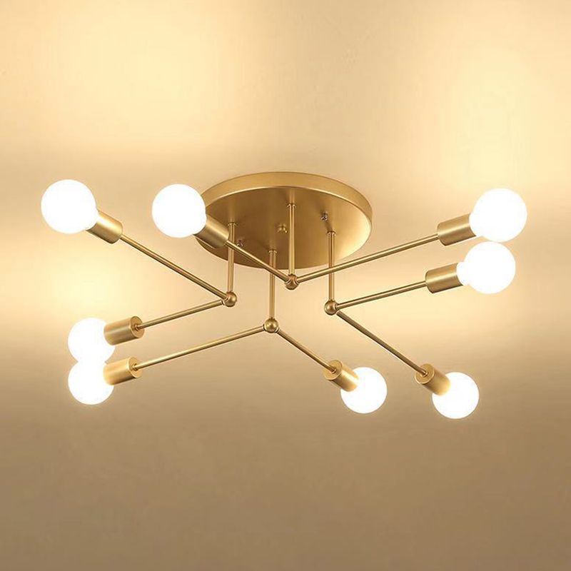 Metallic Semi Flush Light Fixtures Exposed Bulb Modern Bedroom Ceiling Flush Mount Lights